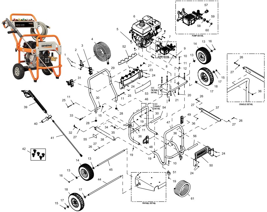 generac 0064160 Power Washer repair Parts